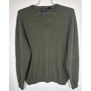 WH Belk Men's Fine 2 Ply Cashmere V-Neck Sweater Olive Green Size XL Luxury Soft
